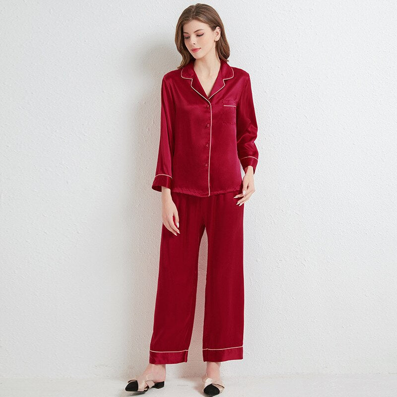 Sajiero Galaxy Pajama Suit Silk Red  soft quality silk nightwear for women comfy feel for ladies price in pakistan