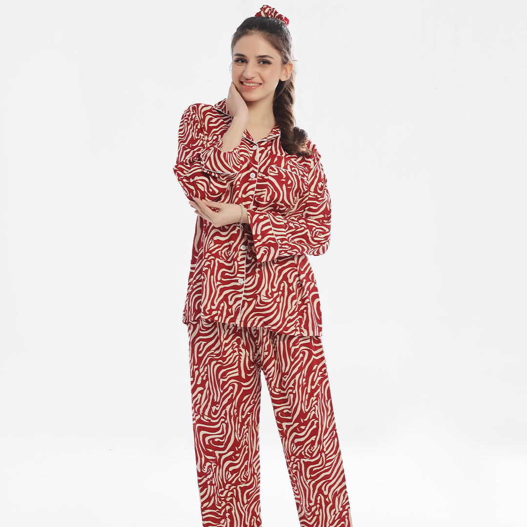 Sajiero Linen Pajama Suit - Flame Luxe