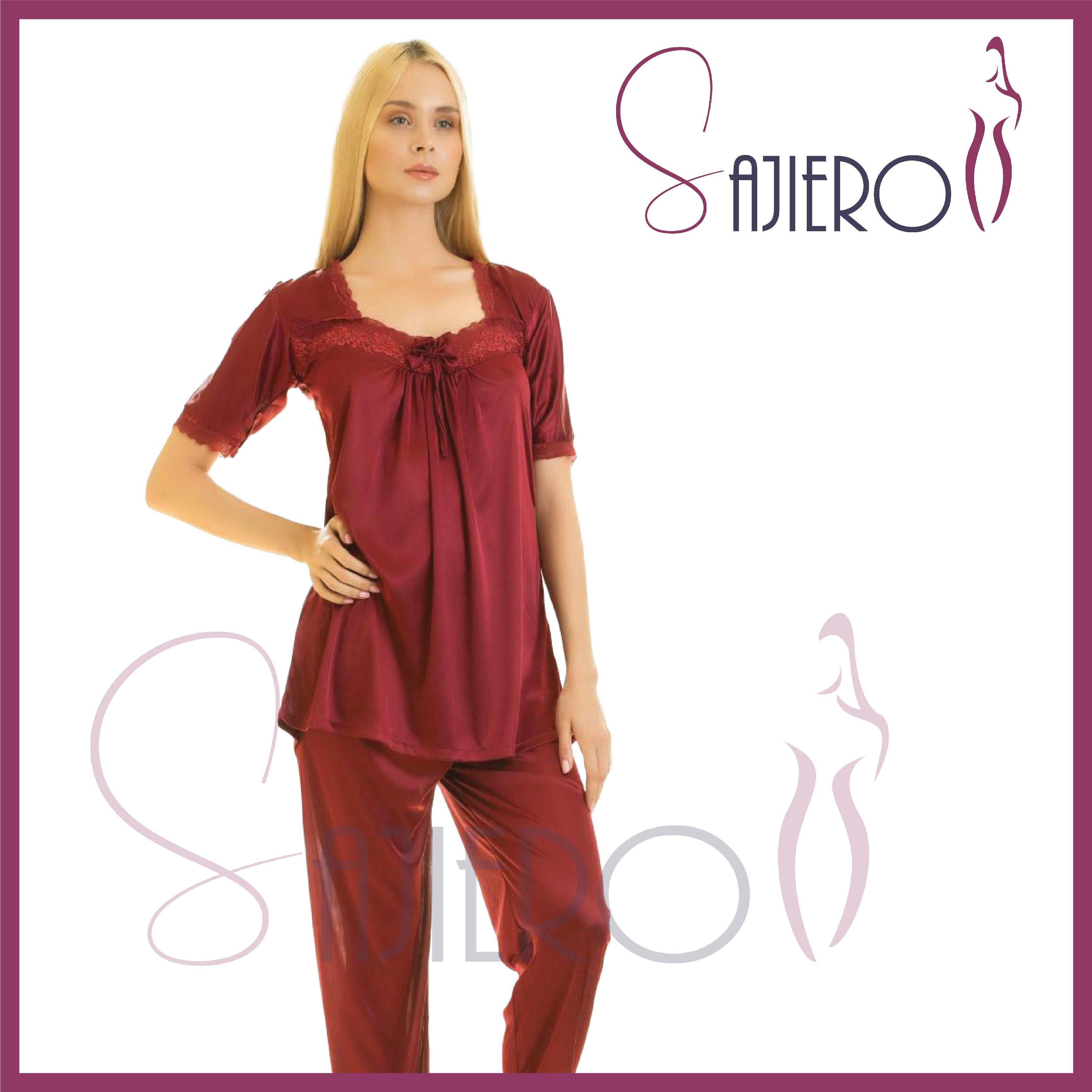 Pluto - PJ Suit - Sajiero red color silk nightwear