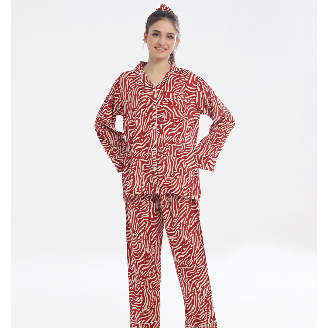 Sajiero Linen Pajama Suit - Flame Luxe