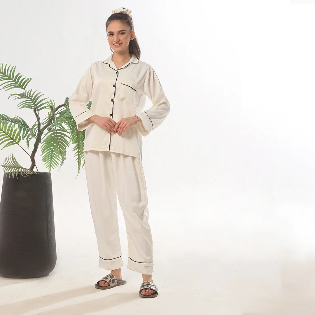 Sajiero Silk Pajama Suit - Pearl