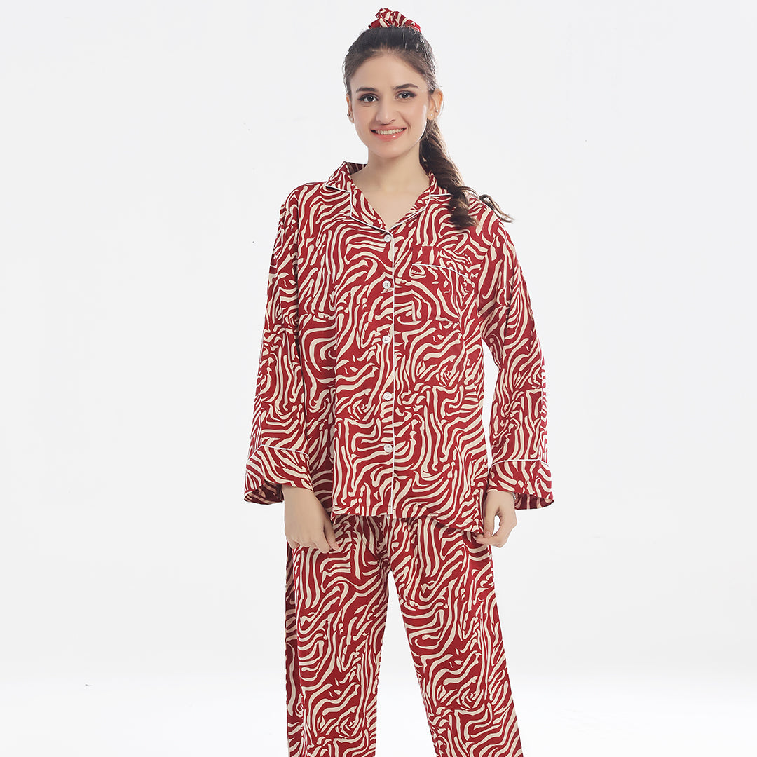 Sajiero Linen Pajama Suit - Flame Luxe