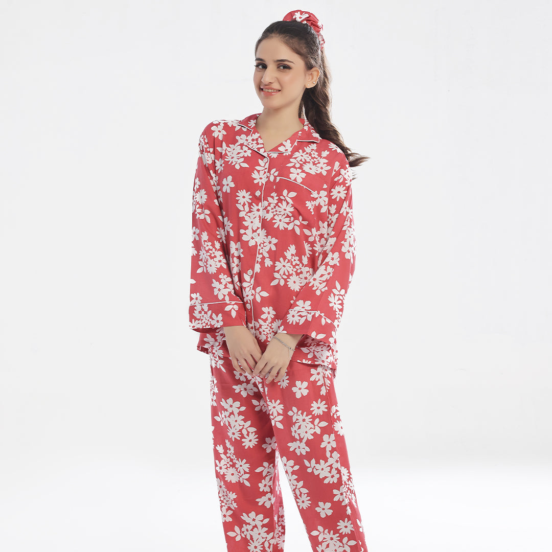 Sajiero Linen Pajama Suit - Rosette Glow