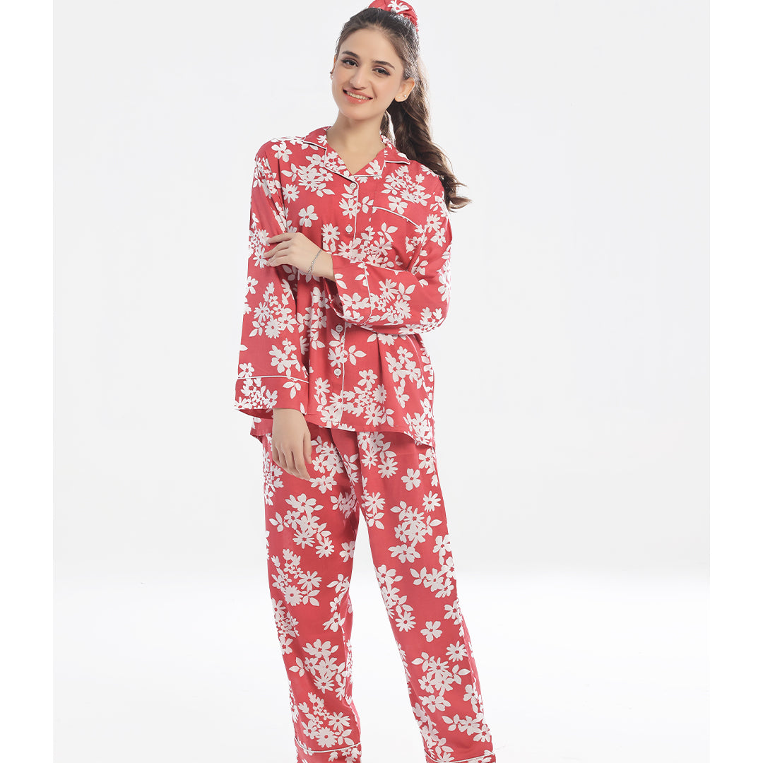 Sajiero Linen Pajama Suit - Rosette Glow