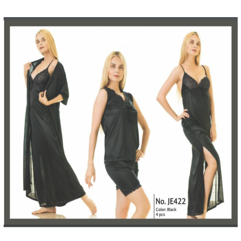 Sajiero Sandar 4PCS Long Inner & Gown Nighty sexy nightie with  silk long gown price in pakistan 