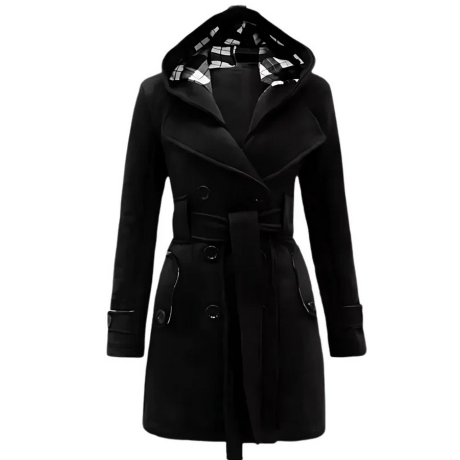 Sajiero Fleece Double Breasted Waist Belt Long Coat