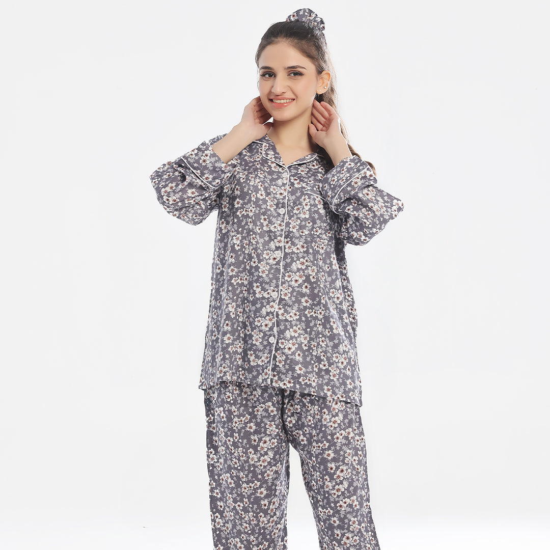 Sajiero Linen Pajama Suit - Grey Aura