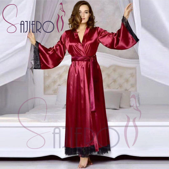 Artistry -Lace Long Robe - Sajiero red color sexy nightie long coats for women price in pakistan