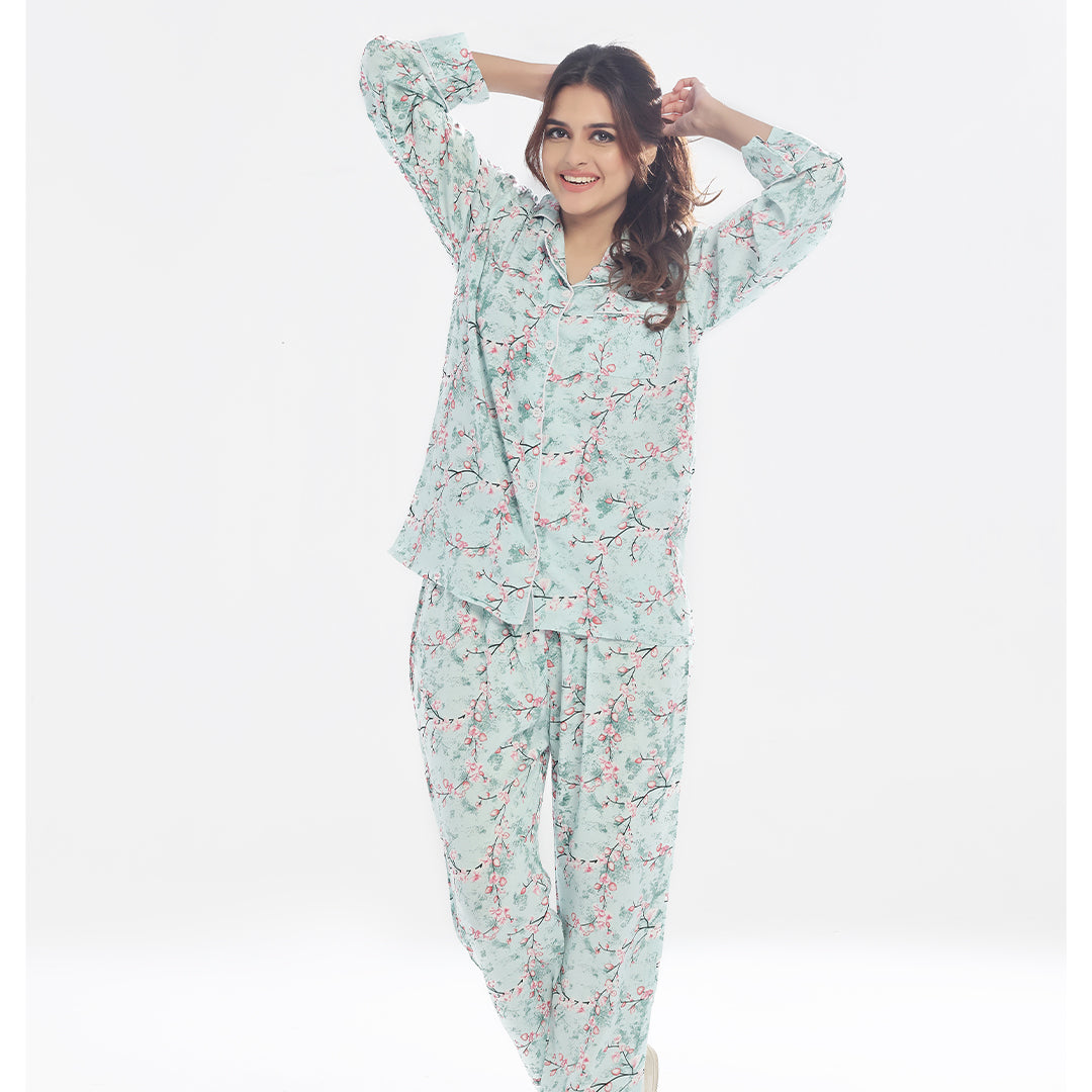 Sajiero Linen Pajama Suit - Cool Mint