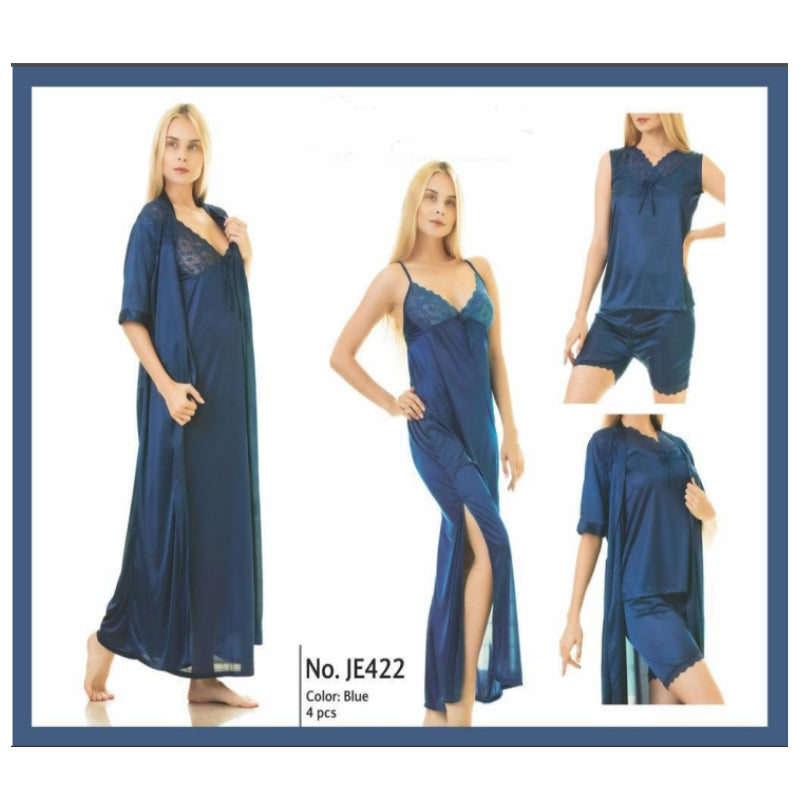 Sajiero Sandar 4PCS Long Inner & Gown Nighty sexy nightie with silk long gown price in pakistan