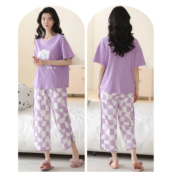 BAMS Cotton Printed Purplish Pajama Suit