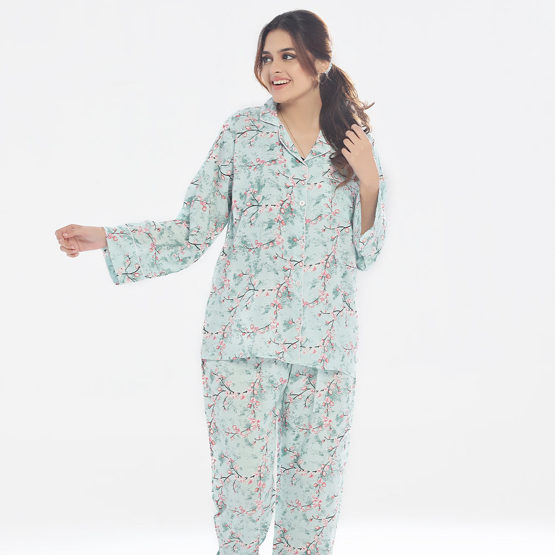 Sajiero Linen Pajama Suit - Cool Mint