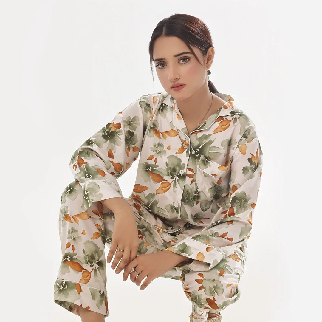 Sajiero Abstract Floral Linen Pajama Suit