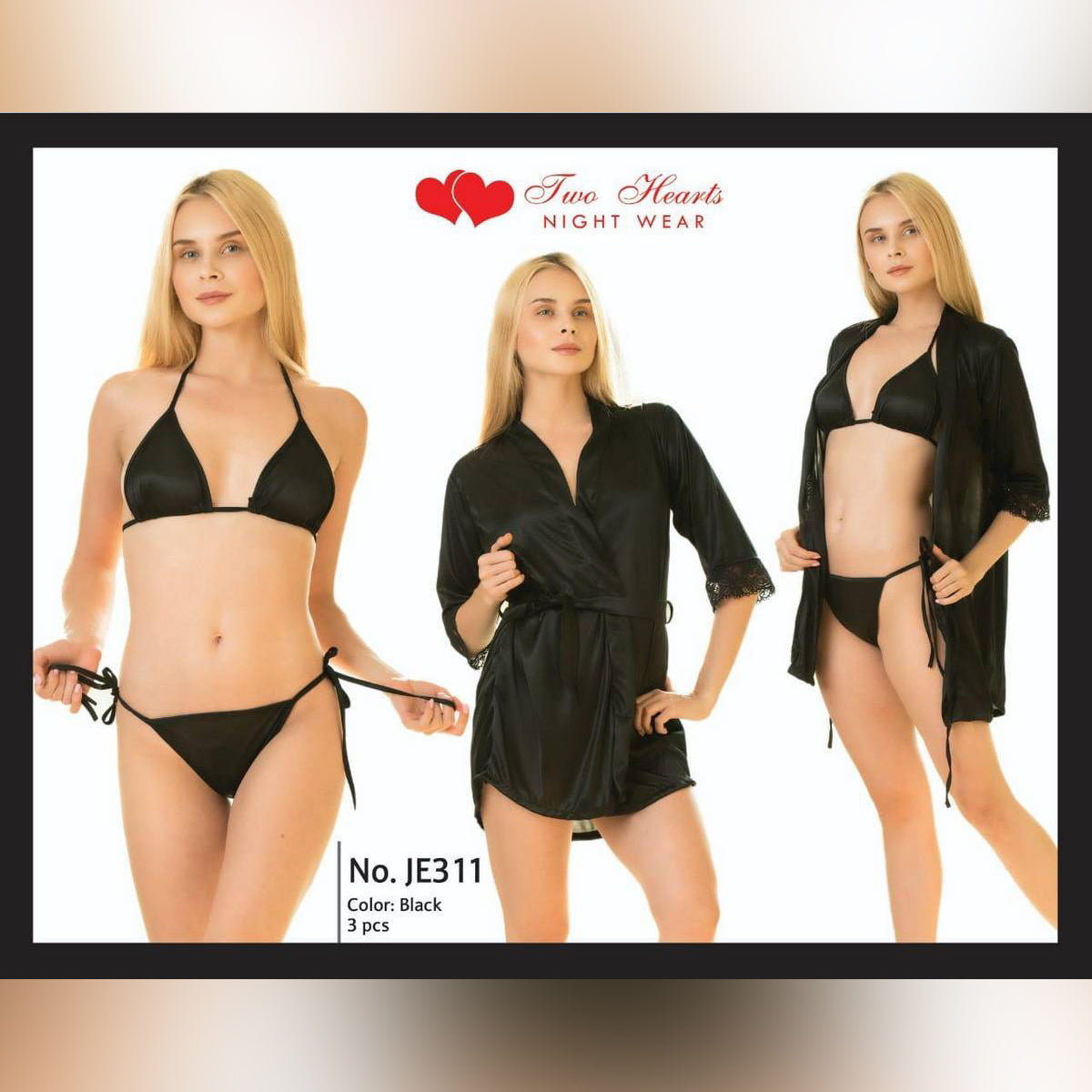 Sajiero Allure - Silk Robe with Bra and Panty hot black color bra set with silk strap price in pakistan