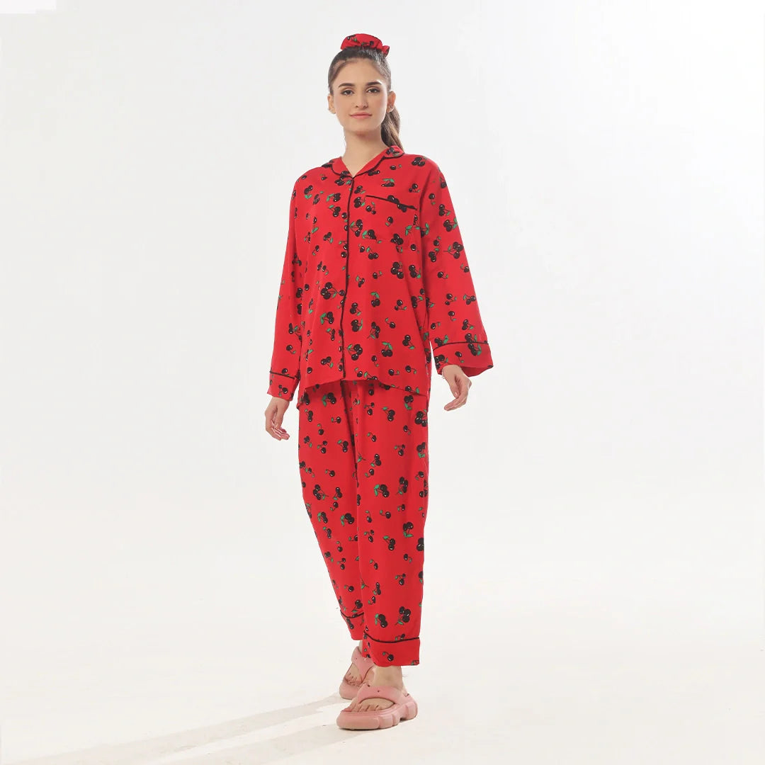 Sajiero Cherry Linen Pajama Suit