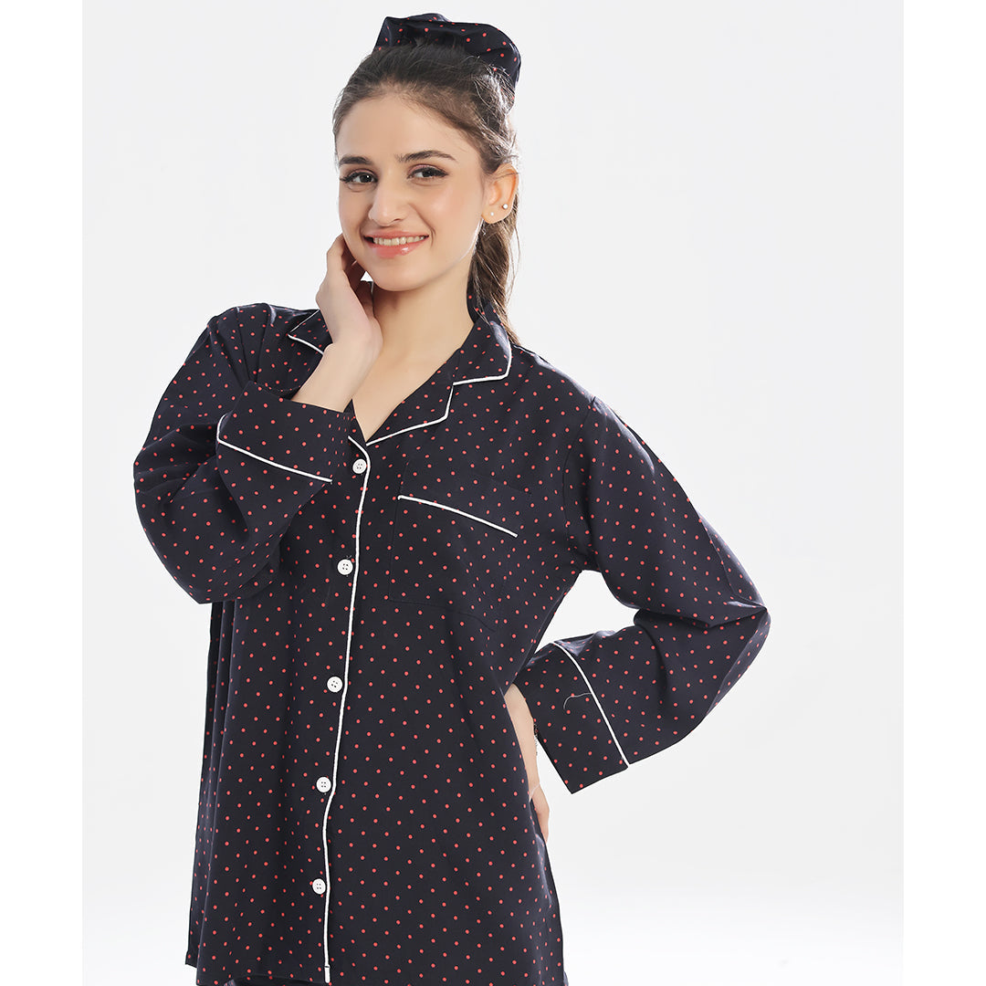 Sajiero Linen Pajama Suit - Noir Dots