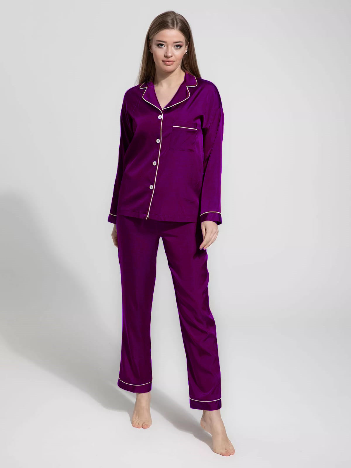 Sajiero Pearl Pajama Suit With Scrunchie for Women