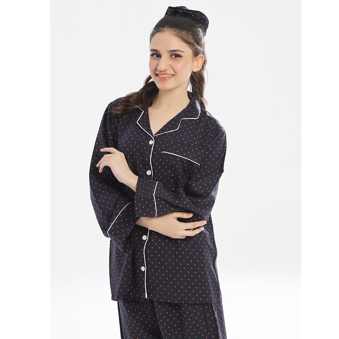 Sajiero Linen Pajama Suit - Noir Dots