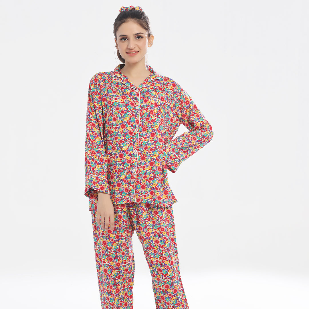 Sajiero Linen Pajama Suit - Chic Bloom