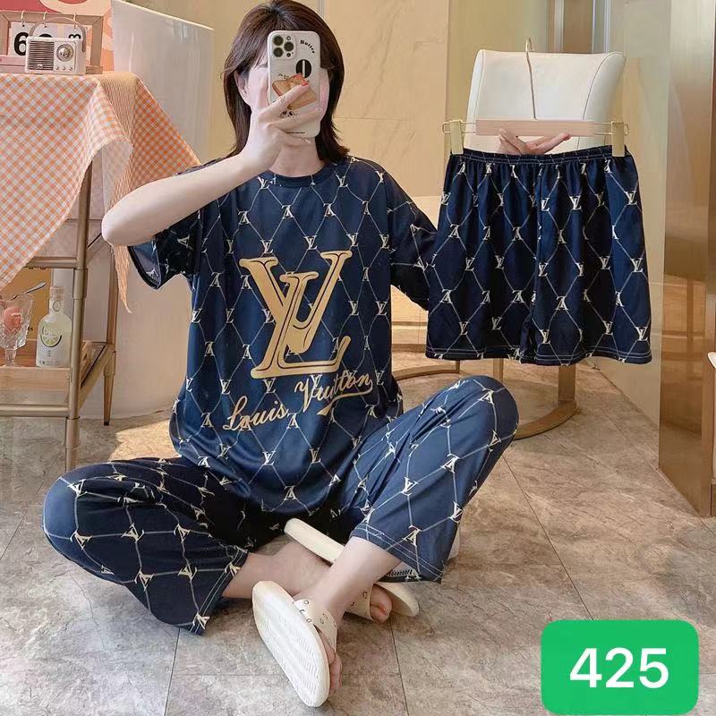 Sajiero Noise Cotton 3 Piece Printed Pajama Suit LV navy blue color soft cloth for women nightwear price in pakistan