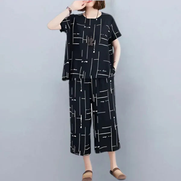 BAMS Cotton Printed Pajama Suit Black