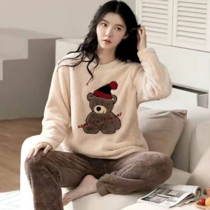 Sajiero Fleece Long Sleeve Pajama Suit Snow Teddy