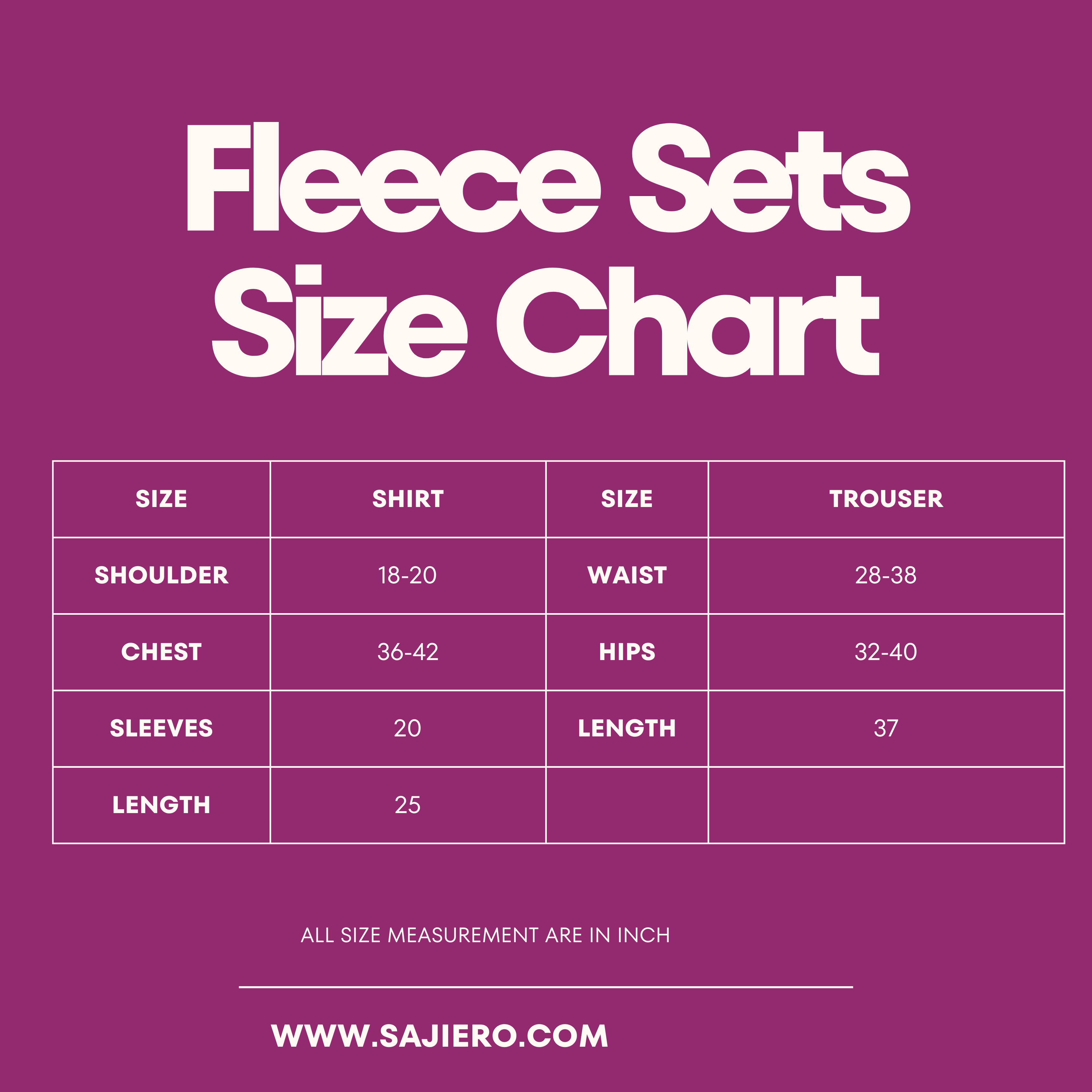 Fleece pajama suit size chart by sajiero