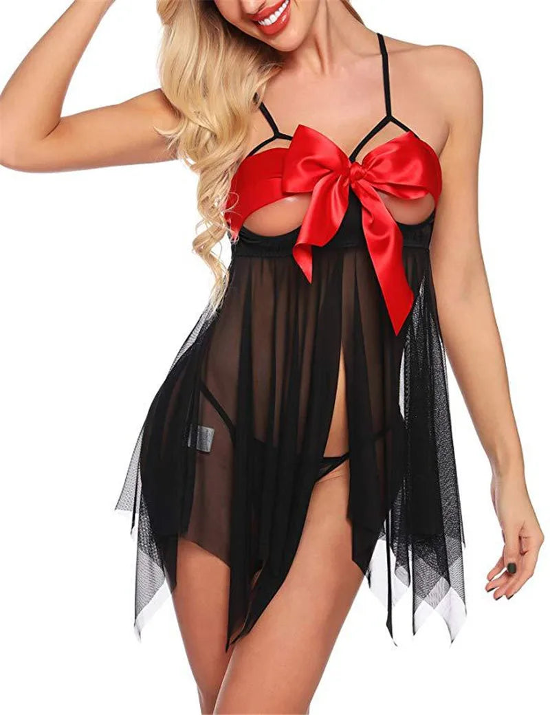 Sajiero Bowknot Sling Front Open Short Lingerie sexy nightwear for adult funtime price in pakistan 