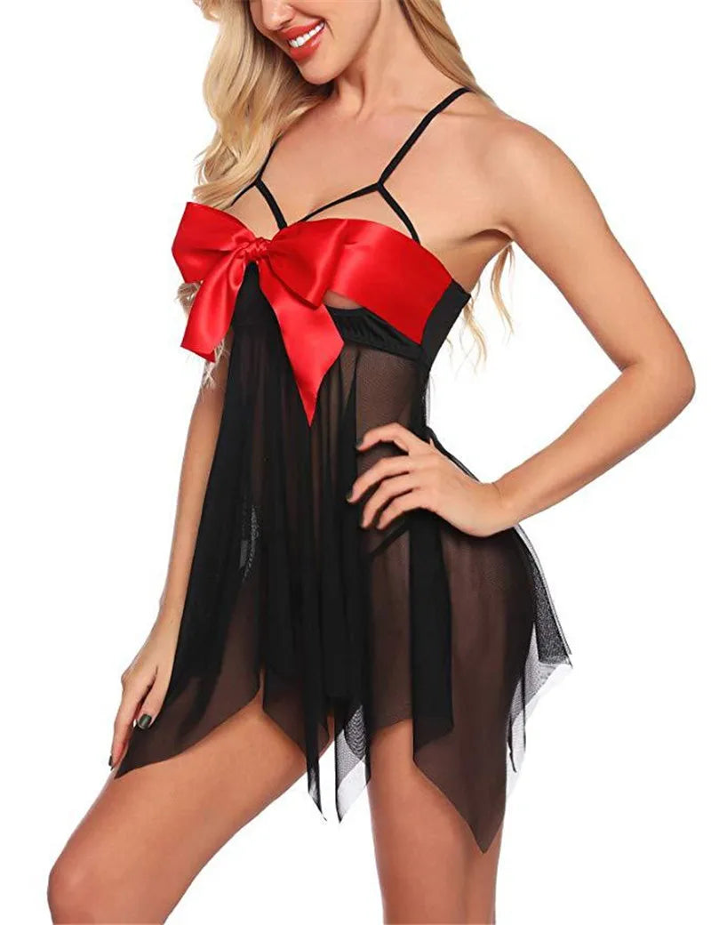 Sajiero Bowknot Sling Front Open Short Lingerie sexy nightwear for adult funtime price in pakistan