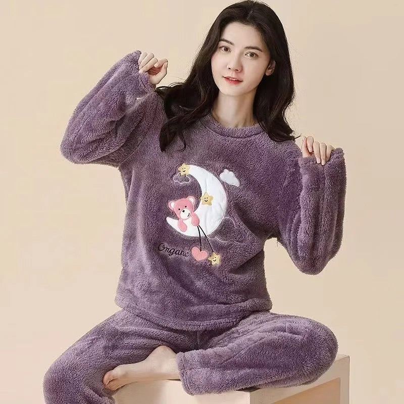 Sajiero Purple Moon Fleece Pajama Suit