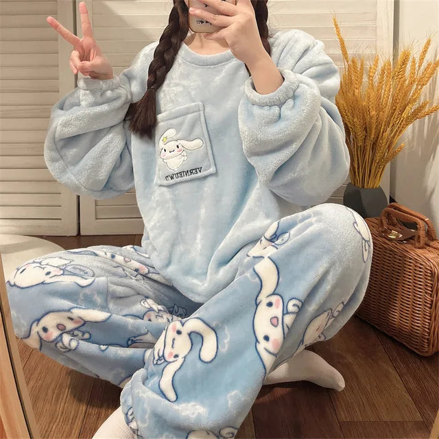 Sajiero Blue Rabbit Fleece Pajama Suit