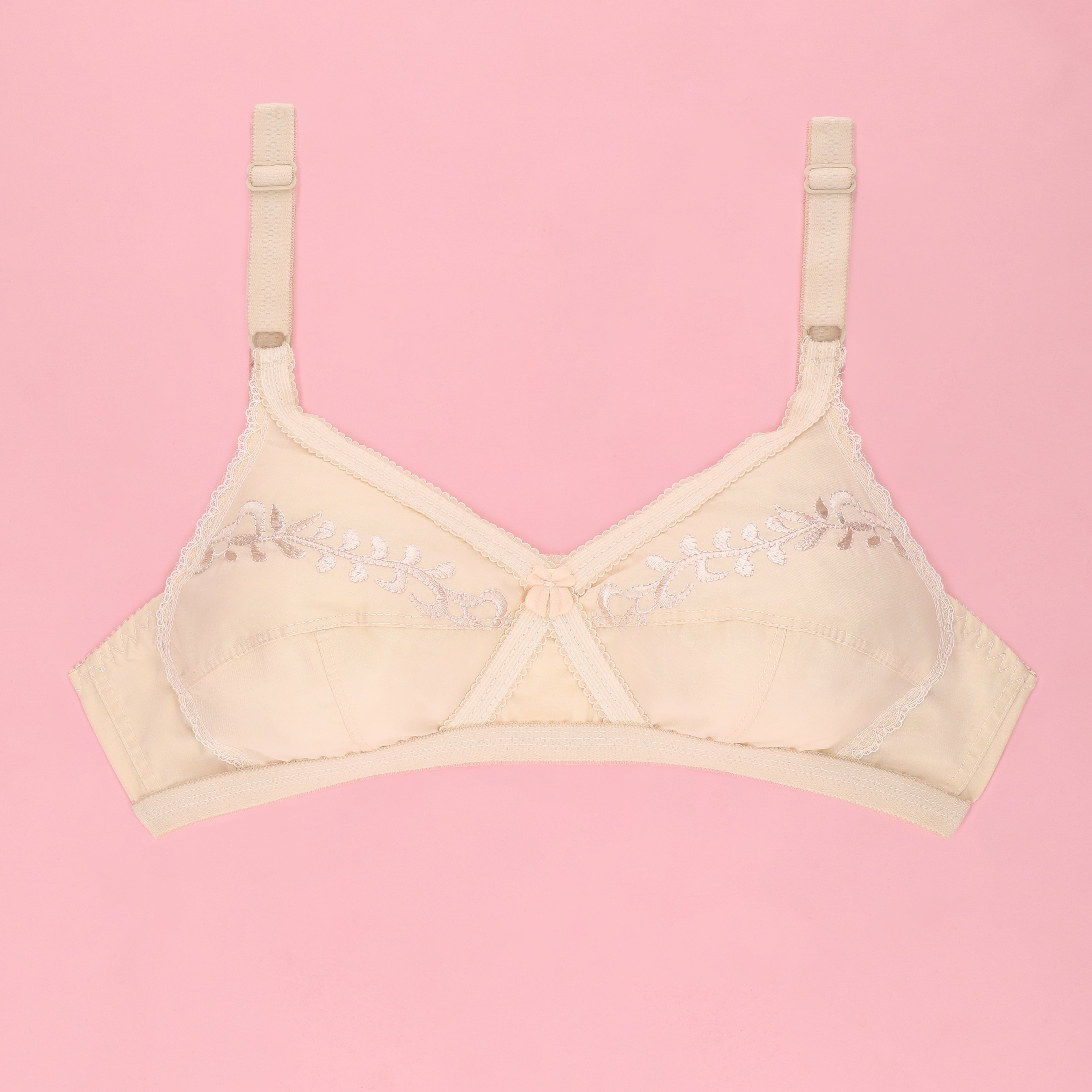 Sajiero Cross Embroidered Casual Non Padded Wireless Bra