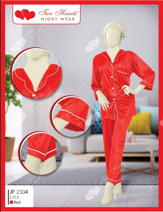 Sajiero Milky 100% Silk Imported Pajama Suit red silk suit