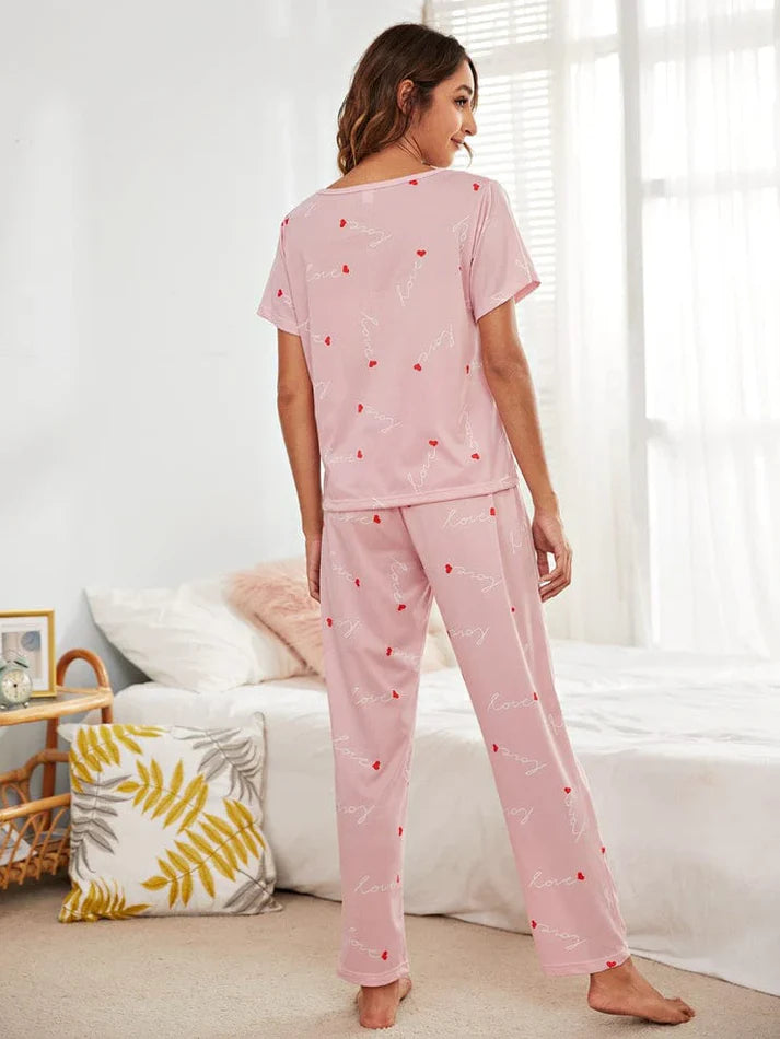 BAMS Cotton Printed Pajama Suit Ice Pink