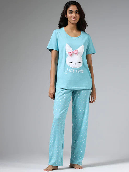 BAMS Cotton Printed Pajama Suit Kitty