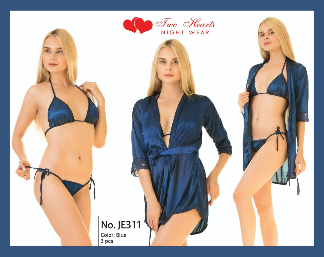 Sajiero Allure - Silk Robe with Bra and Panty hot blue color bra set with silk strap price in pakistan