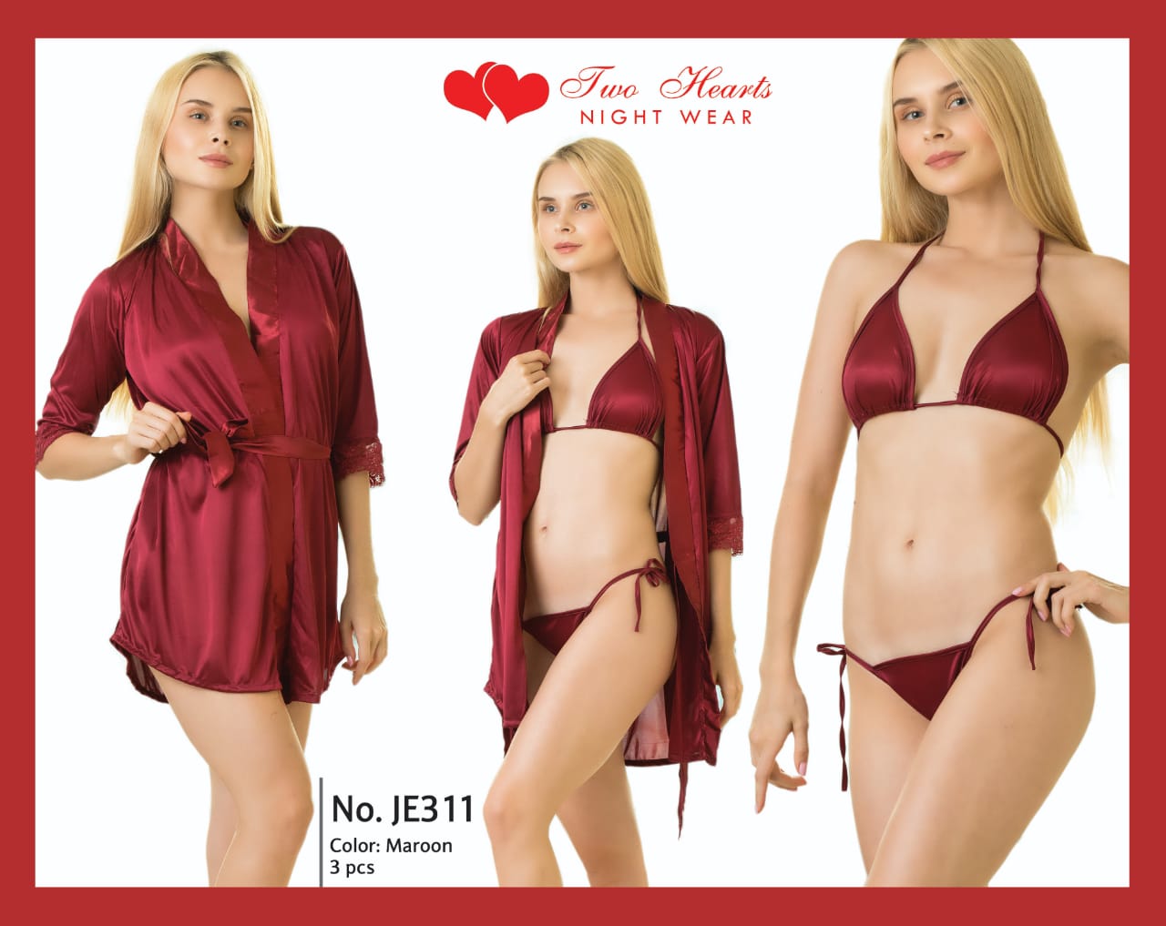 Sajiero Allure - Silk Robe with Bra and Panty hot red color bra set with silk strap price in pakistan 