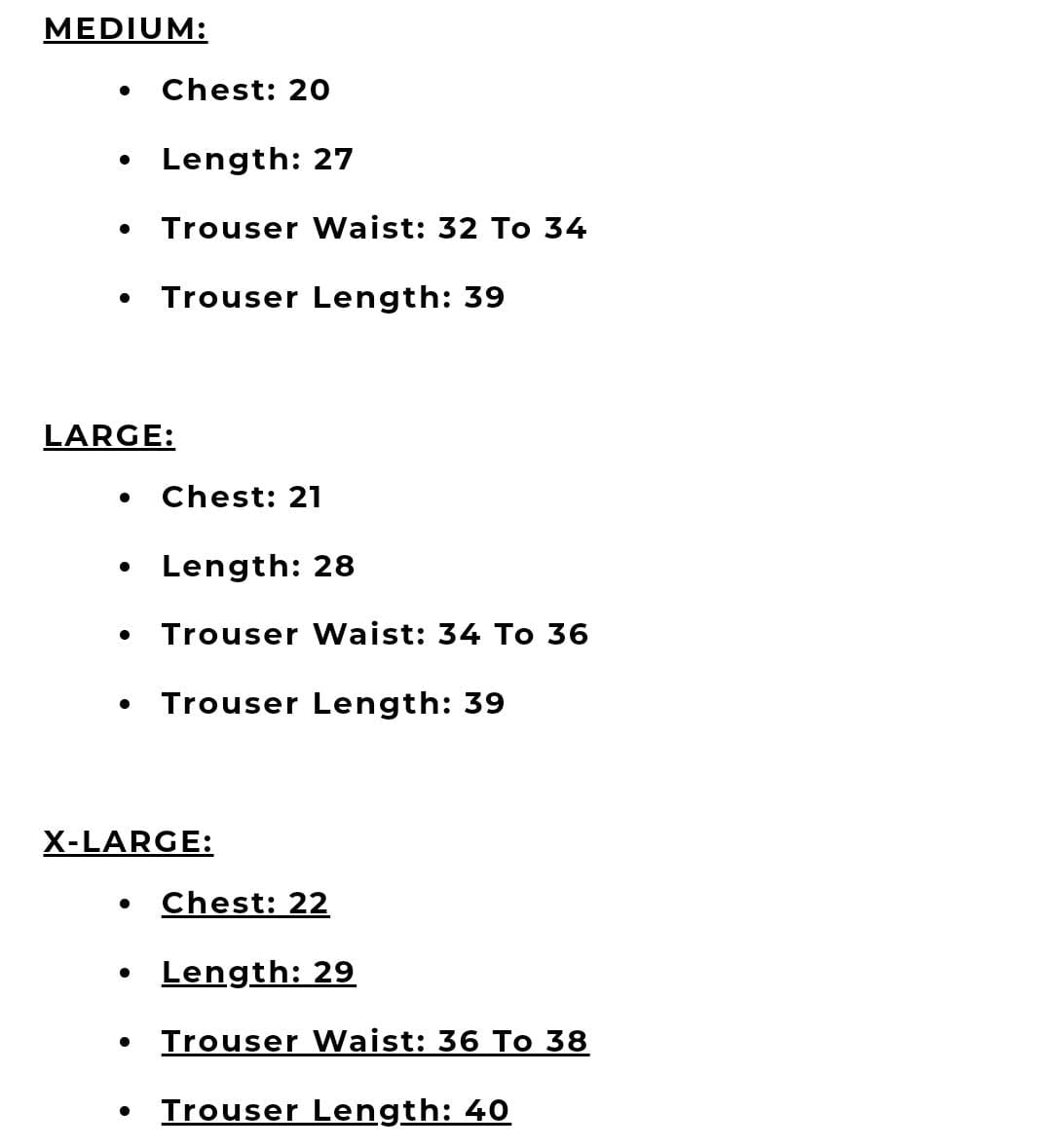 Sajiero pj's size chart   