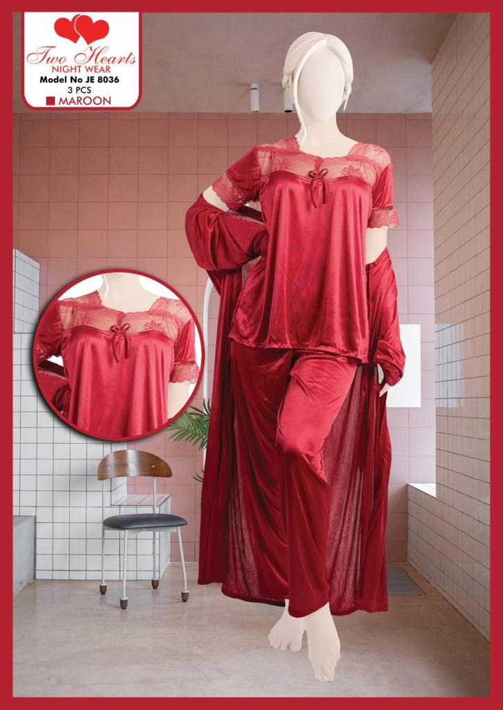 Sajiero Irish 3PCS 100% Silk Pajama Suit red color                  soft quality silk nightwear for women comfy feel for ladies price in pakistan