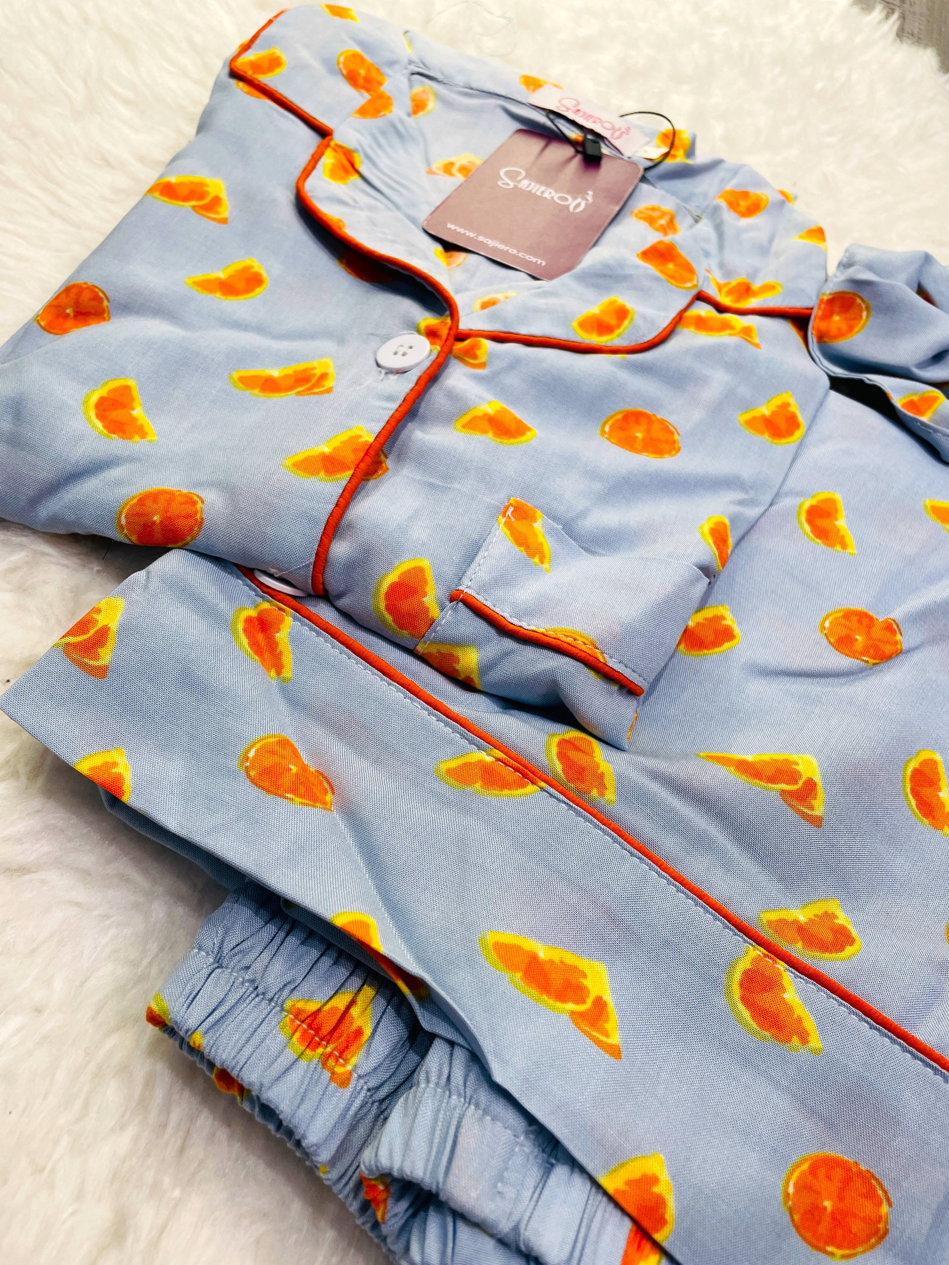 Sajiero Galaxy Boski Linen  Printed Pajama Orange Print