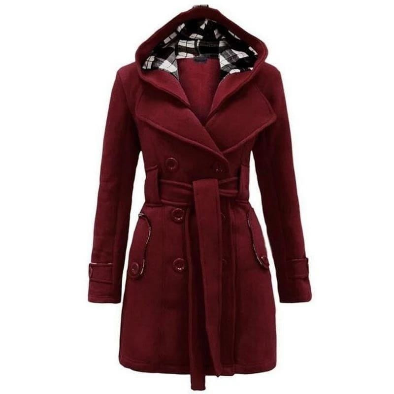 Sajiero Fleece Double Breasted Waist Belt Long Coat