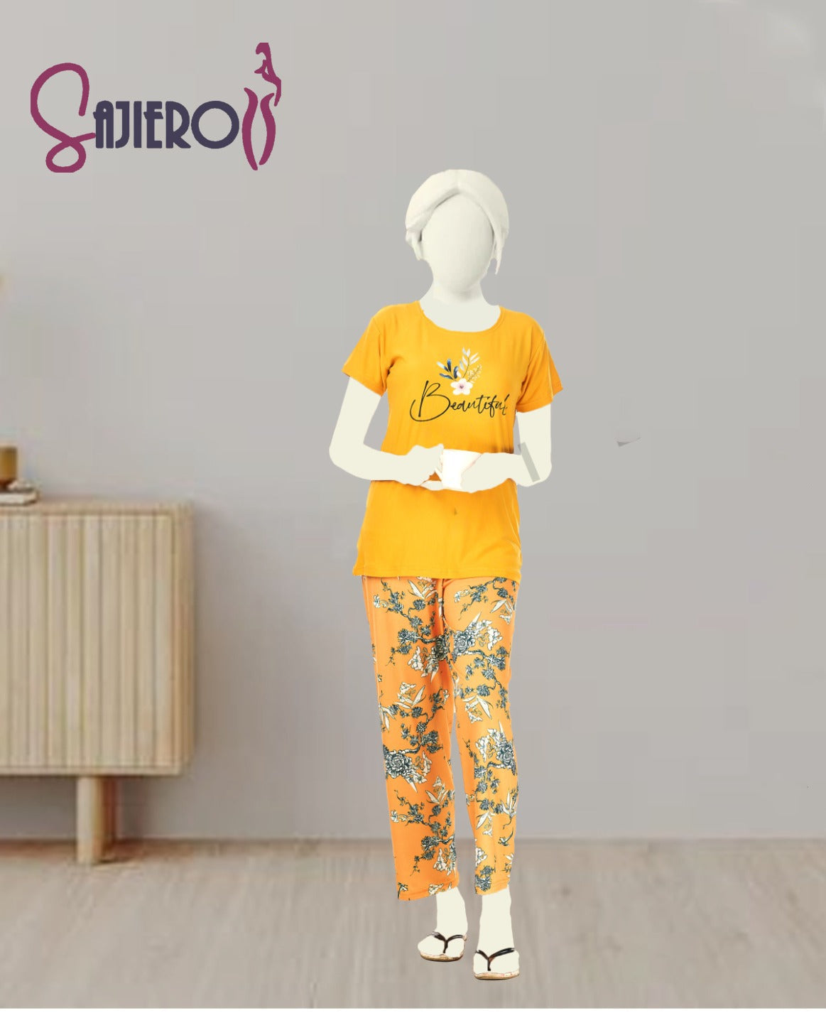 Sajiero Sprinkle Floral Printed Cotton Pajama Suit