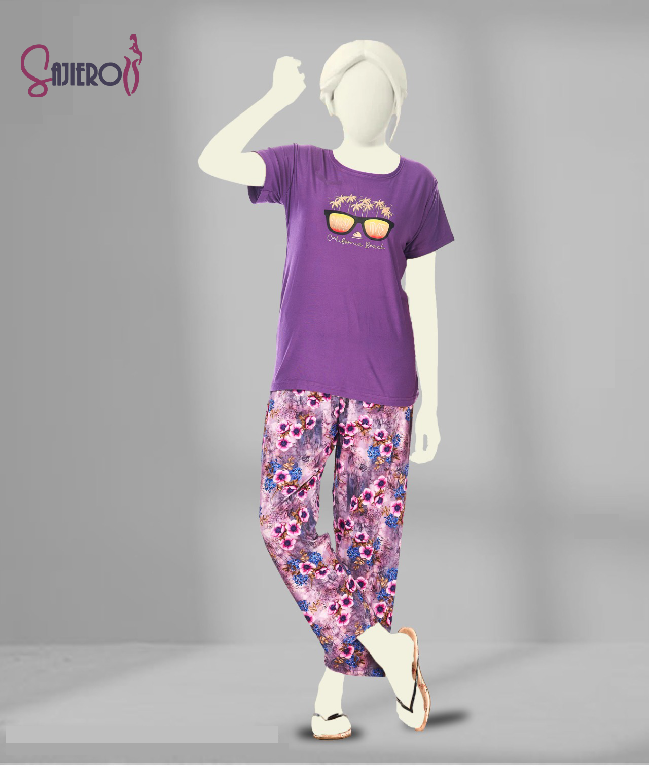 Sajiero Sprinkle Floral Printed Cotton Pajama Suit