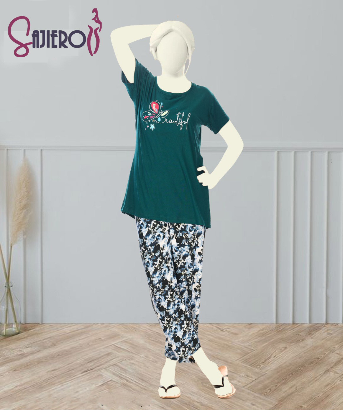 Sajiero Sprinkle Floral Printed Cotton Pajama Suit