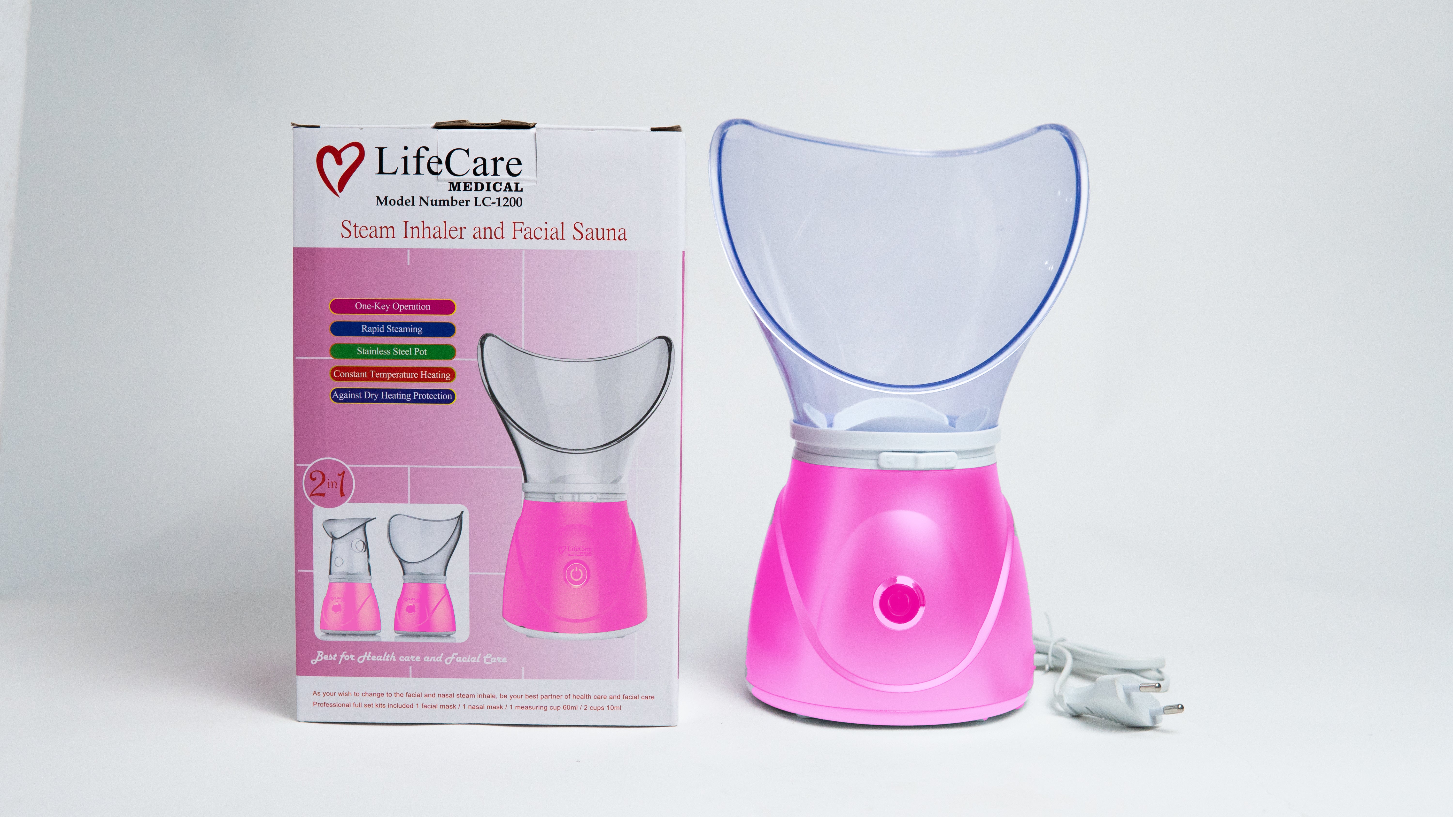 LifeCare Portable Steam Inhaler and Facial Sauna 2 in 1 Steamer-Pink Color