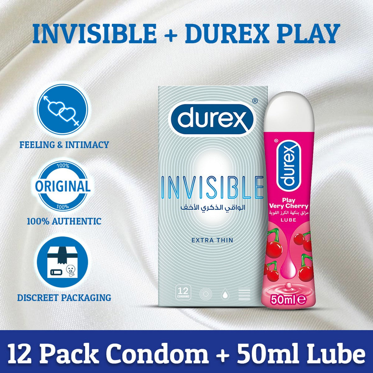 Durex Invisible Condoms pack of 12's with Durex Very Cherry Lubricant 50ml best quality durex sex  gel and  durex thin condom feel like no condom pice in pakistan online